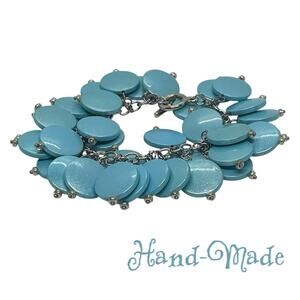 HandMade Funky Metallic Teal Acrylic Whimsical Beaded Bracelet NWT 7.5 Inch